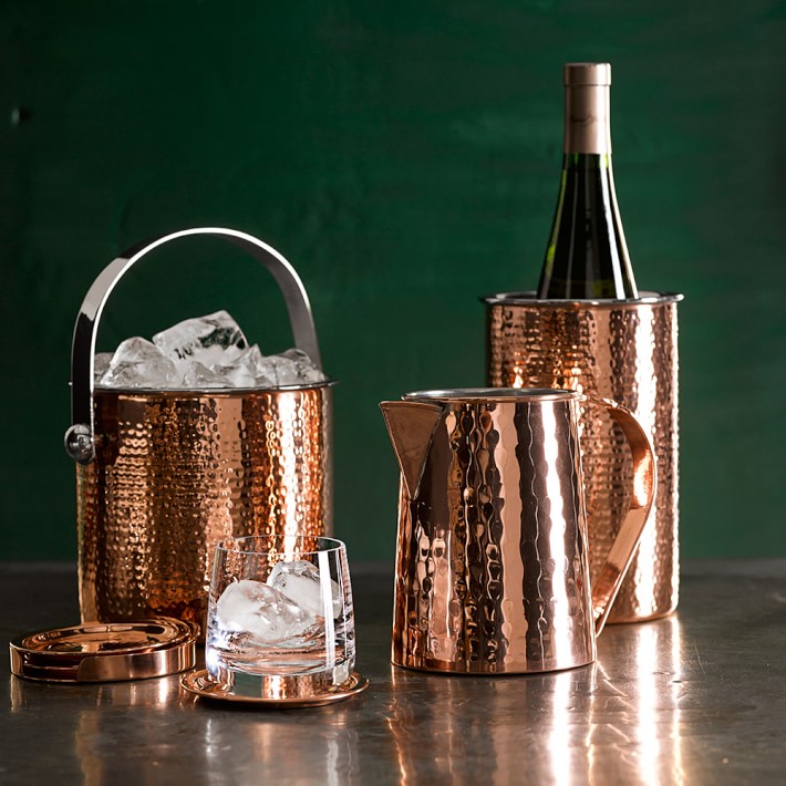 Copper Stainless Steel Champagne Bucket Hammered Wine Bottle Cooler Ice Bucket 