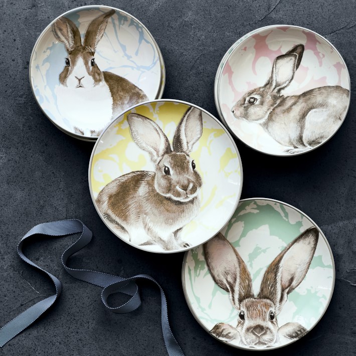 Damask Bunny Mixed Appetizer Plates Set of 4 Williams Sonoma