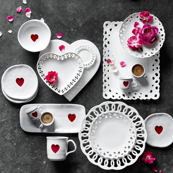 WILLIAMS SONOMA BACCI Cut-Out Cream Heart Shaped Plate Valentines Love White 