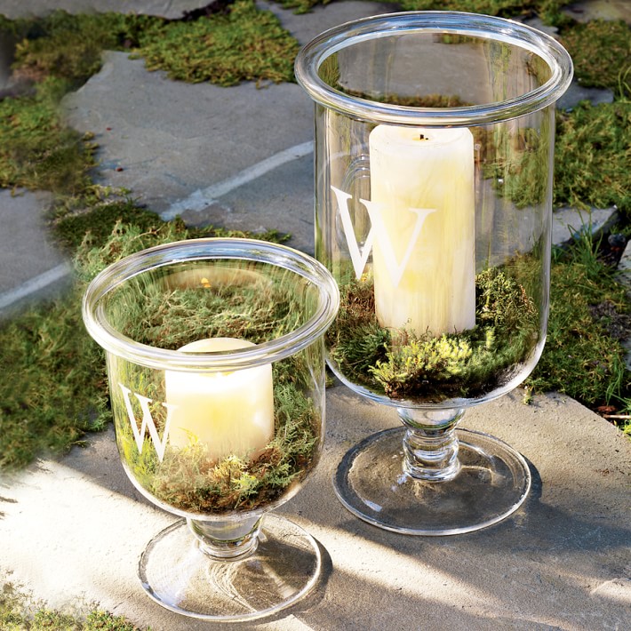 Williams Sonoma Personalized Classic Glass Hurricane Candle Holders