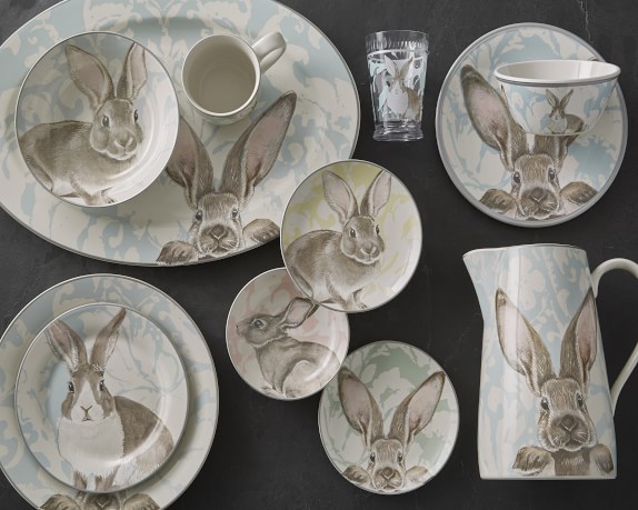 NEW Williams Sonoma Damask Bunny Water Pitcher Spring Table Collectible