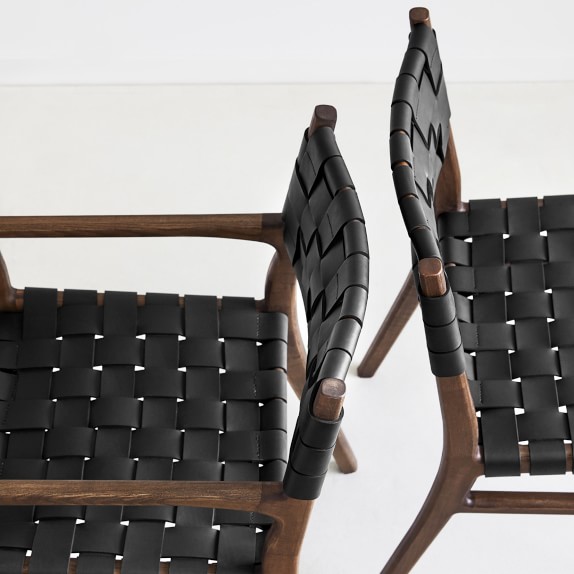 black leather woven dining chair