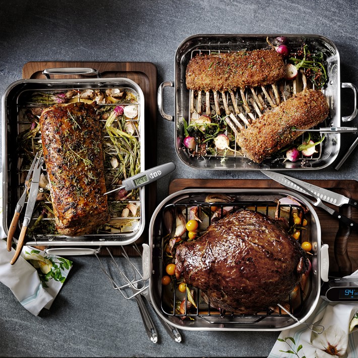 AllClad StainlessSteel Flared Roasting Pans Williams Sonoma