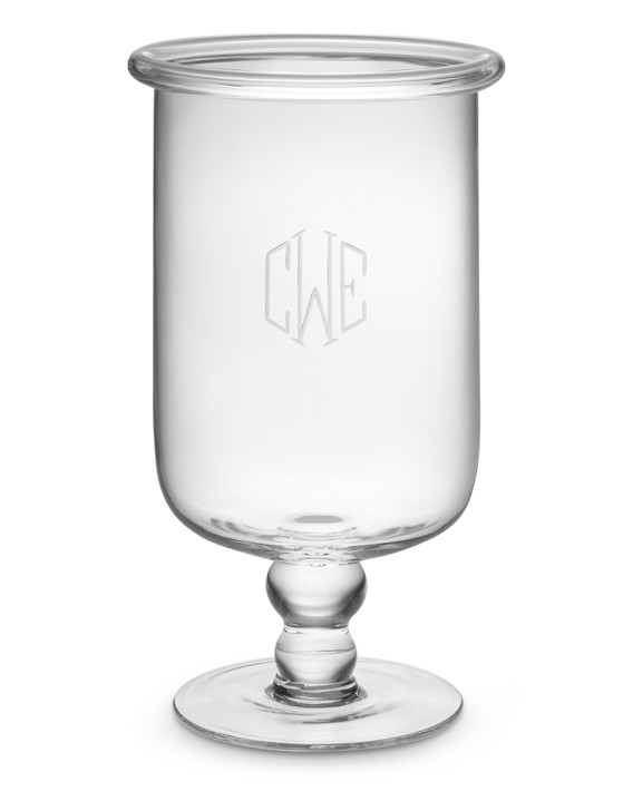 Williams Sonoma Personalized Classic Glass Hurricane Candle Holders