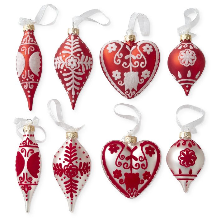 AERIN Hand Flocked Glass Ornaments Set of 8 Decorative Object