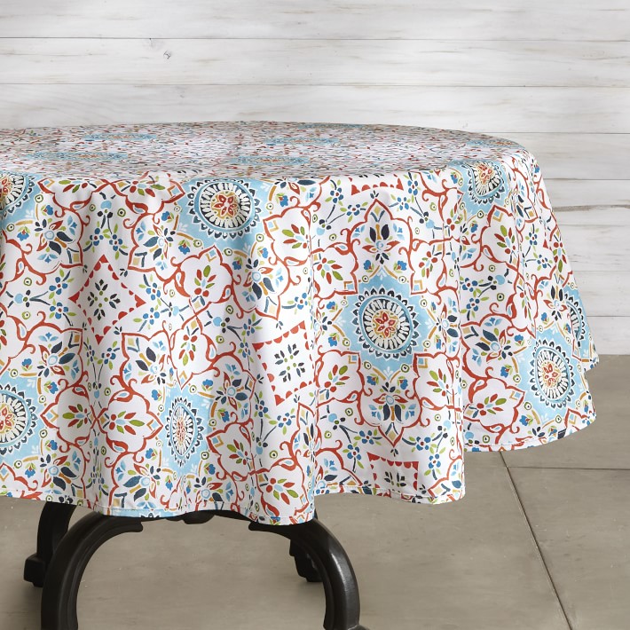 Iznik Oilcloth Outdoor Round Tablecloth 70" Williams Sonoma