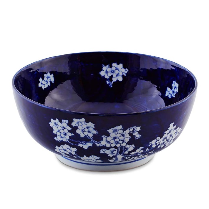 Japanese 7.75"D Rice Soup Noodle Bowl Blue Plum Cherry Blossom Made in Japan 