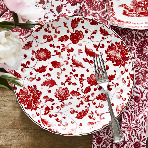 Marlo Thomas Red Floral Dinner Plates, Set of 4