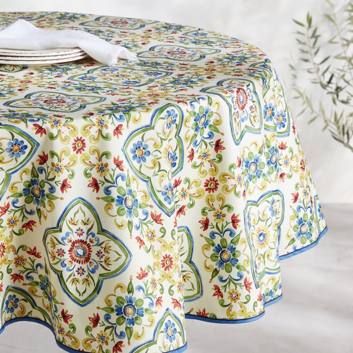 Palermo Sicily Oilcloth Outdoor Round Tablecloth Williams Sonoma
