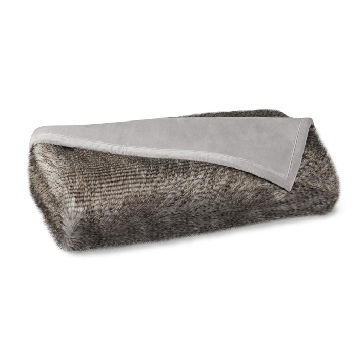 Grey Owl Feather Faux Fur Throw Blanket Williams Sonoma