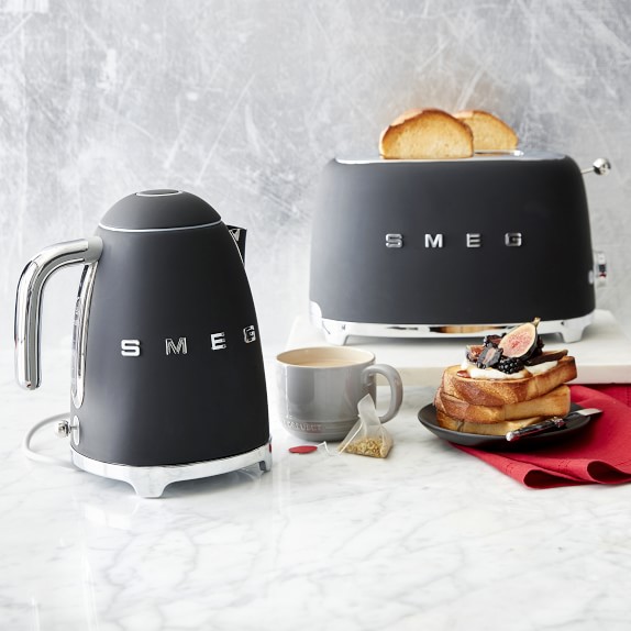 grey smeg kettle and 4 slice toaster