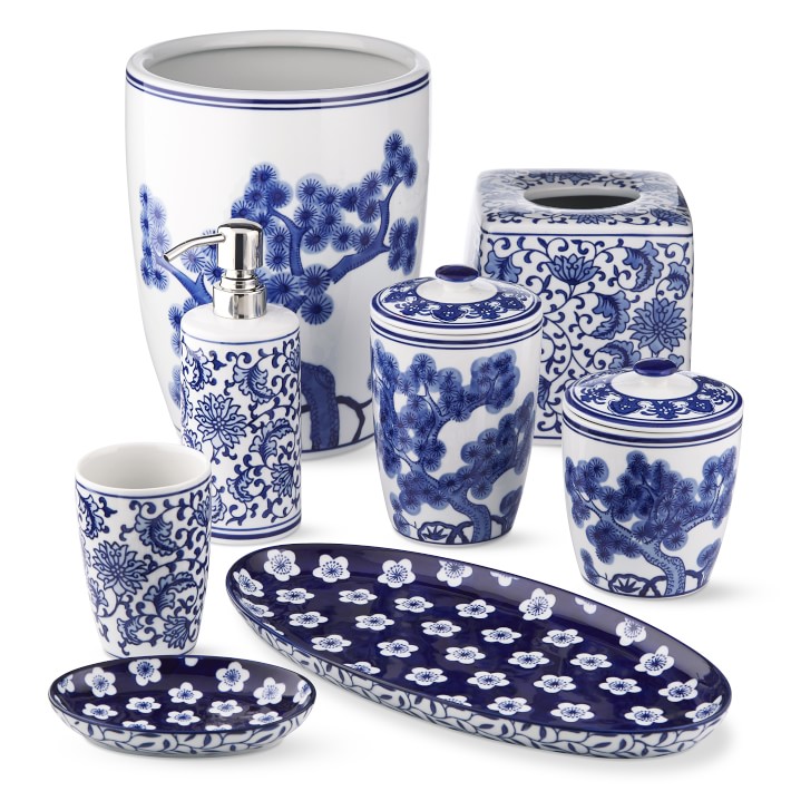 Blue and White Ceramic Chinoiserie Bath Accessories Williams Sonoma