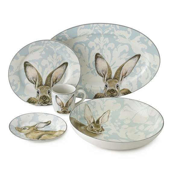 NEW Williams Sonoma Pink Yellow Blue Green Damask Bunny Dipping Bowls 4 PC SET 