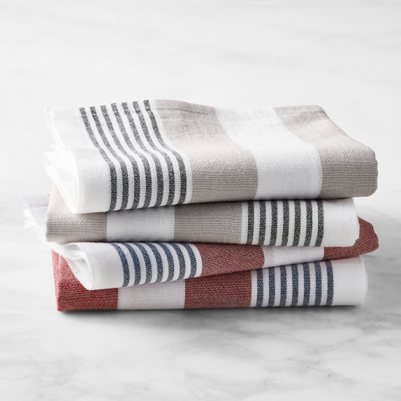 Claret 4 Pack Williams-Sonoma Classic Striped Towels Set & Logo Towels Set 