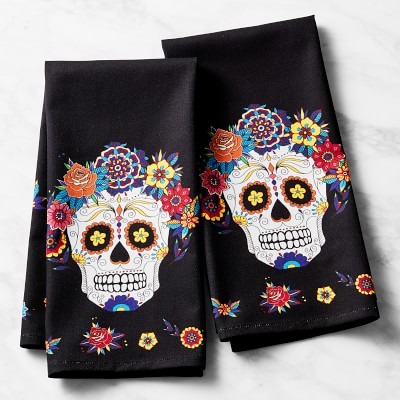 2 Double Sides Crocheted Top Skull Day Of The Dead Halloween Dish Hanging Towel 