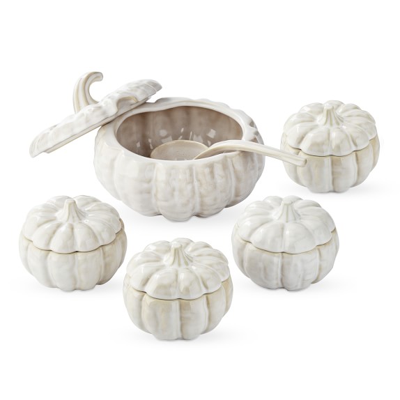 white pumpkin soup bowls with lids