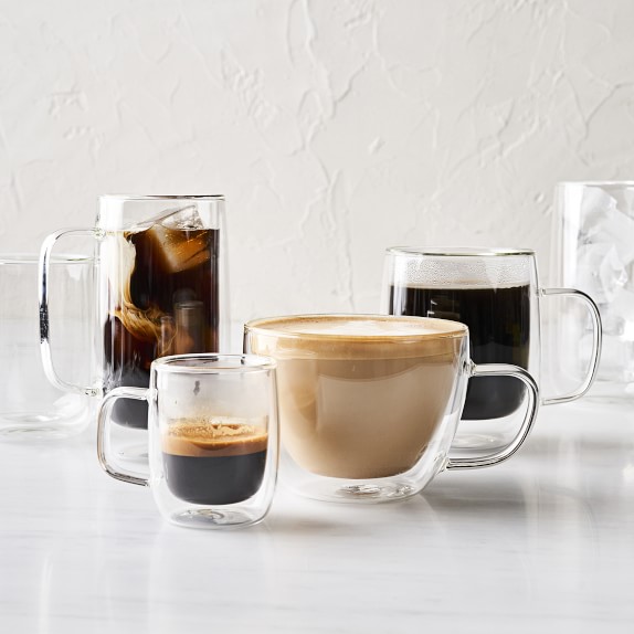 Double Layer Insulated Glass Cup with Handles Latte Cup Cappuccino Cups 2 Pack Clear Glass Dinnerware Set for Tea Coffee Latte Espresso Cappucino Cafe Milk-16OZ 