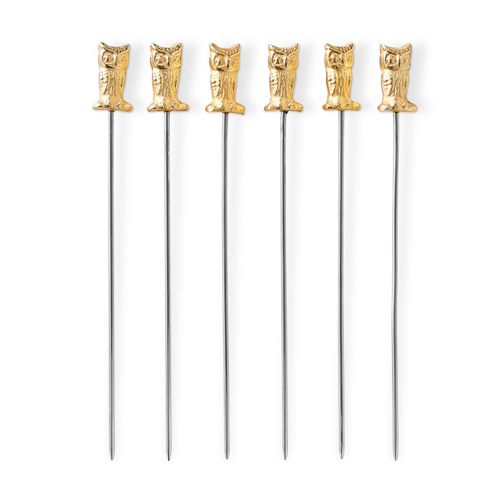 Owl Antique Brass Cocktail Picks, Set of 6 Williams Sonoma CA