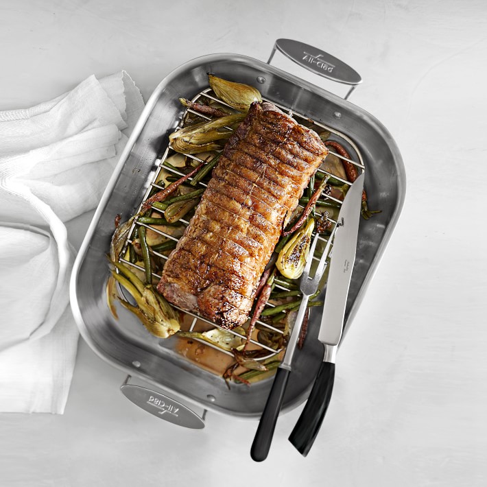 AllClad StainlessSteel Flared Roasting Pans Williams Sonoma