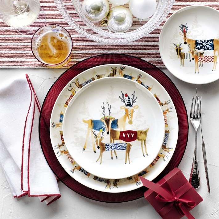 Natale Reindeer Dinner Plates, Set of 4 Williams Sonoma
