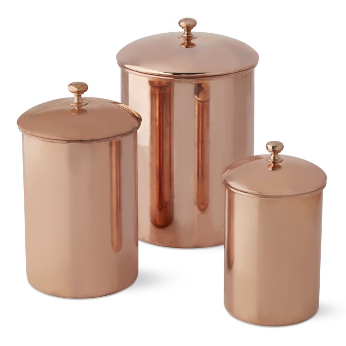 Glass Tea Coffee Sugar Canisters with Copper Lids Kitchen Storage Jars 