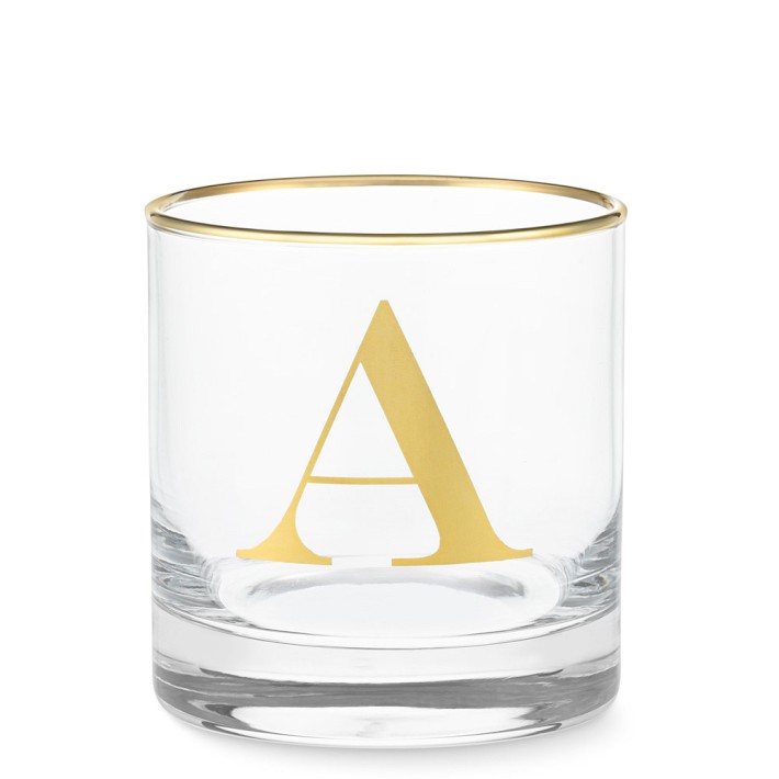 Williams Sonoma Gold Monogram Double Old-Fashioned Glasses | Williams ...