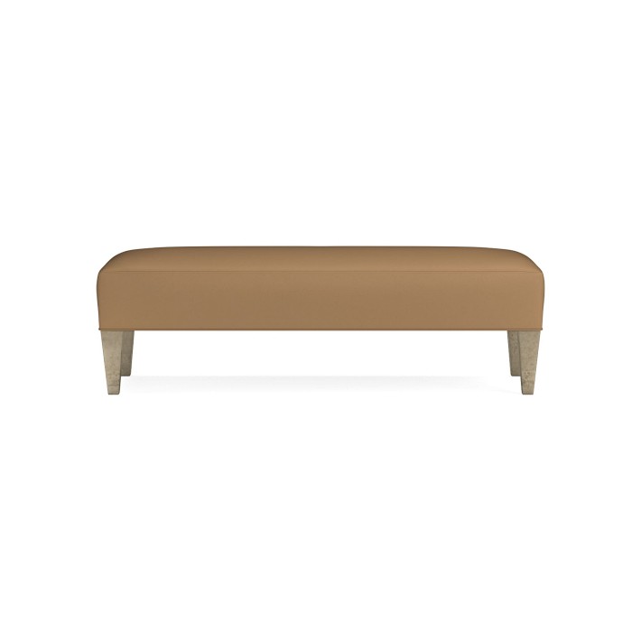 Fairfax Large Leather Bench Ottoman Tapered Leg with Smooth Top