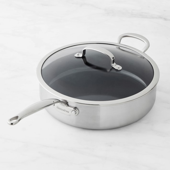 GreenPan™ Premiere Stainless-Steel Ceramic Nonstick Covered Sauté Pan with Helper Handle
