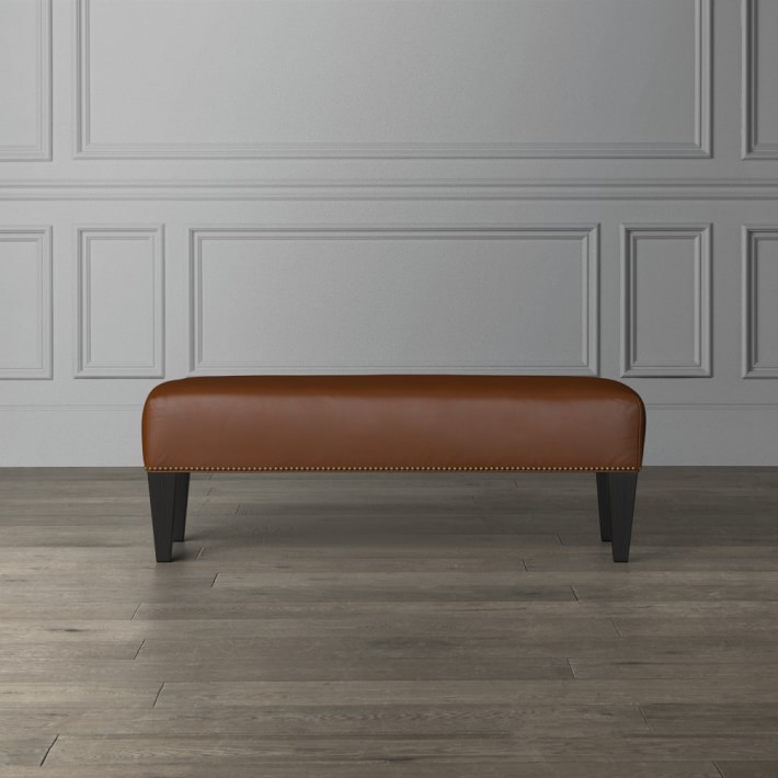 Fairfax Leather Bench Ottoman Tapered Leg with Smooth Top Williams