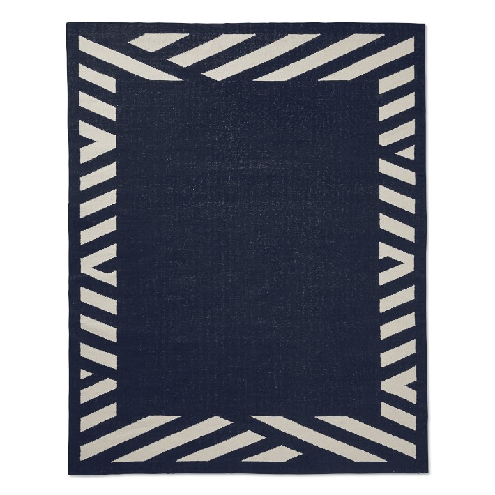Stripedd Border Navy Outdoor Rug Williams Sonoma