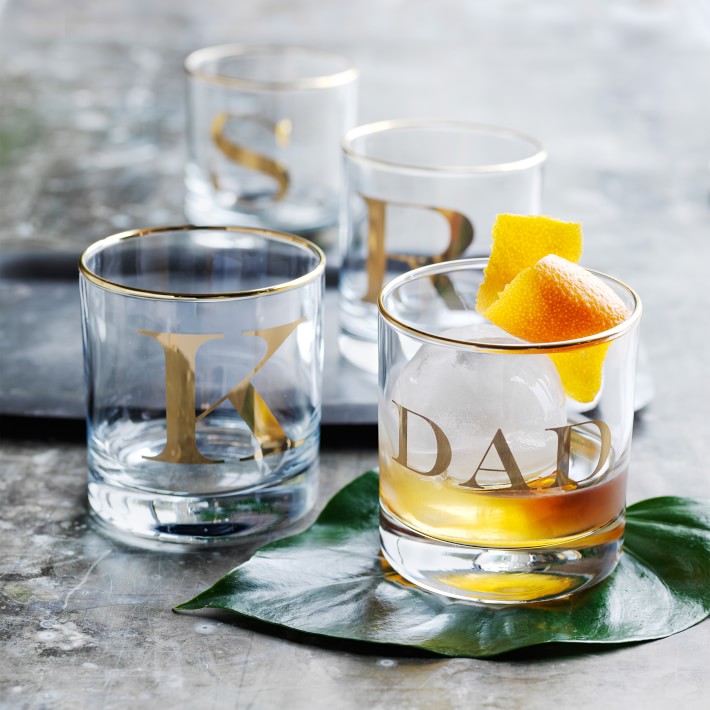 Williams Sonoma Gold Monogram Double OldFashioned Glasses Williams