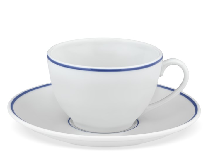 Apilco Tradition BlueBanded Porcelain Cups & Saucers Williams Sonoma