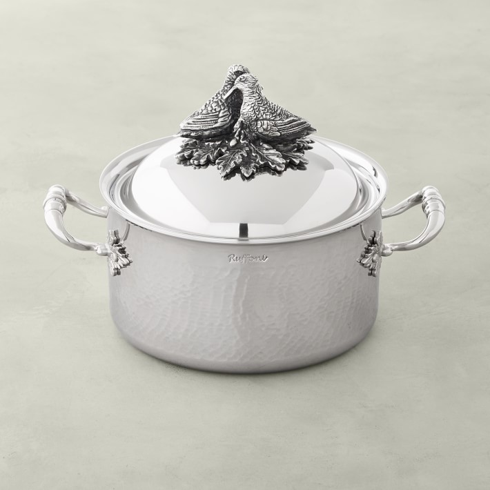Ruffoni Opus Prima Hammered Stainless-Steel Soup Pot with Lovebirds Knob, 3 1/2-Qt.