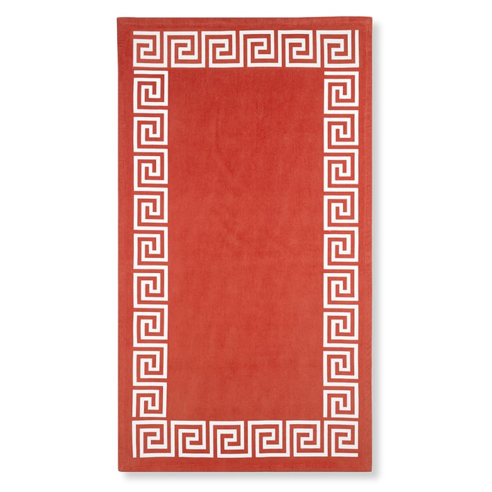 Melon Greek Key Border Luxury Beach Towel Williams Sonoma