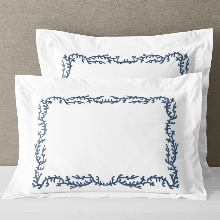 Coral Embroidered Luxury Duvet Cover & Shams Williams Sonoma