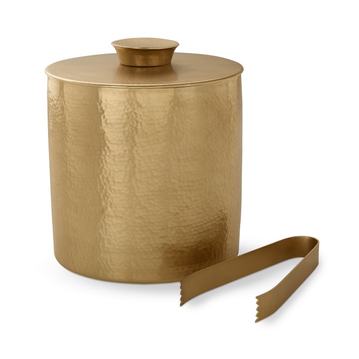 Antique Brass Ice Bucket with Tongs Williams Sonoma CA Williams Sonoma