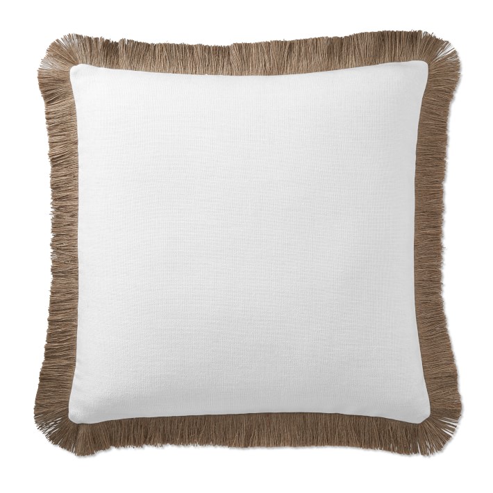 AERIN Jute Fringe Linen White Throw Pillow | Williams Sonoma