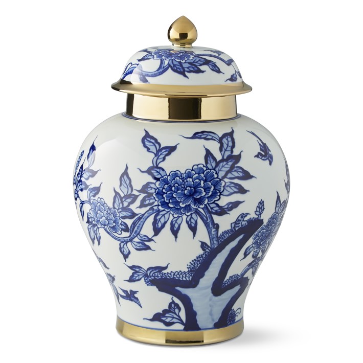 Peony & Hummingbird Ceramic Lidded Ginger Jar Williams Sonoma