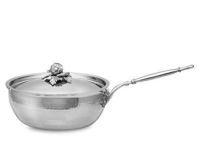 Ruffoni Opus Prima Hammered Stainless-Steel Covered Chef’s Pan with Cauliflower Knob, 4-Qt.