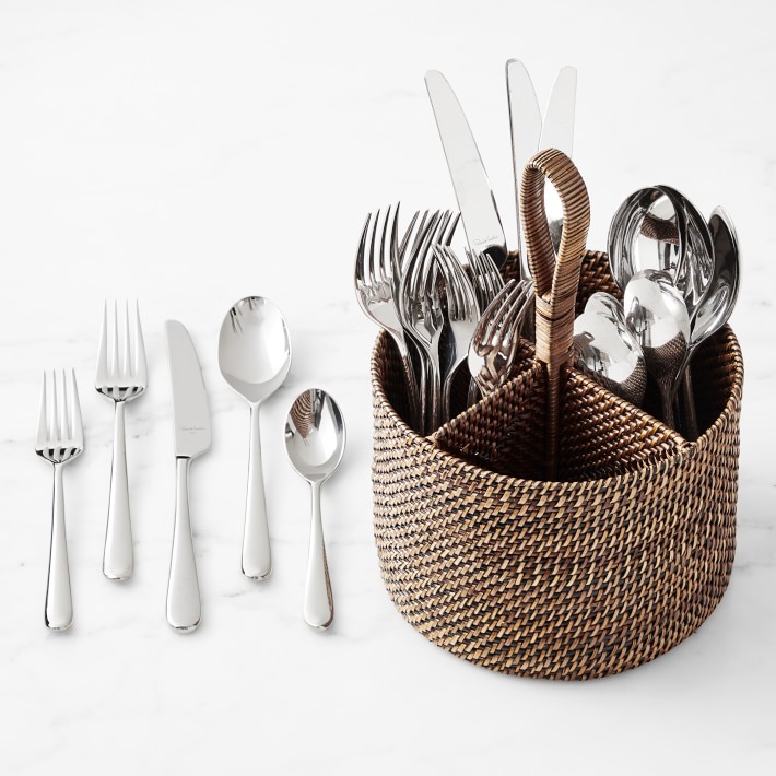 Nito Round Flatware Caddy with Kingham Flatware Set Williams Sonoma