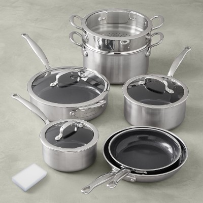 GreenPan™ Premiere Stainless-Steel Ceramic Nonstick 11-Piece Cookware Set with Sponge