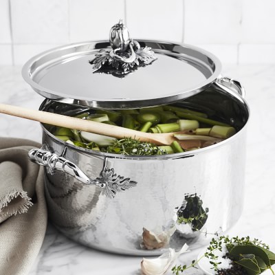 Ruffoni Opus Prima Hammered Stainless-Steel Stockpot with Pepper Knob, 8-Qt.