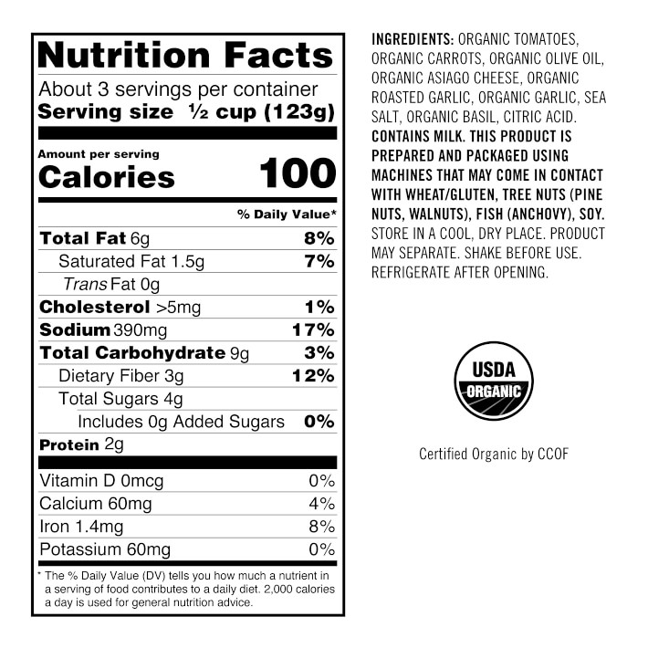 Williams Sonoma Roasted Garlic Asiago Organic Pasta Sauce Williams Sonoma