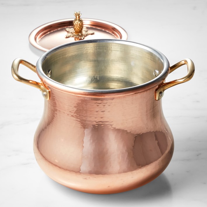 Ruffoni Historia Hammered Copper Stock Pot with Pineapple Knob 5 1/2qt Williams Sonoma