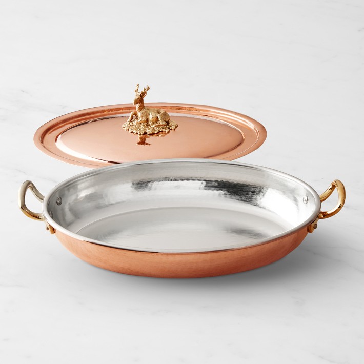 Ruffoni Historia Hammered Copper Covered Oval Gratin with Stag Knob 3