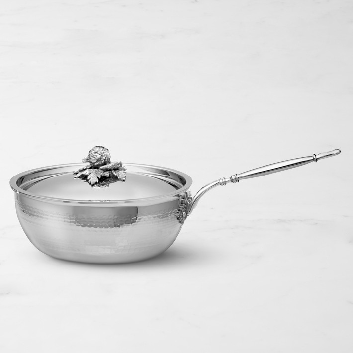 Ruffoni Opus Prima Hammered Stainless-Steel Covered Chef’s Pan with Cauliflower Knob, 4-Qt.