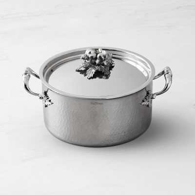 Ruffoni Opus Prima Hammered Stainless-Steel Stock Pot with Garlic Knob, 6-Qt.