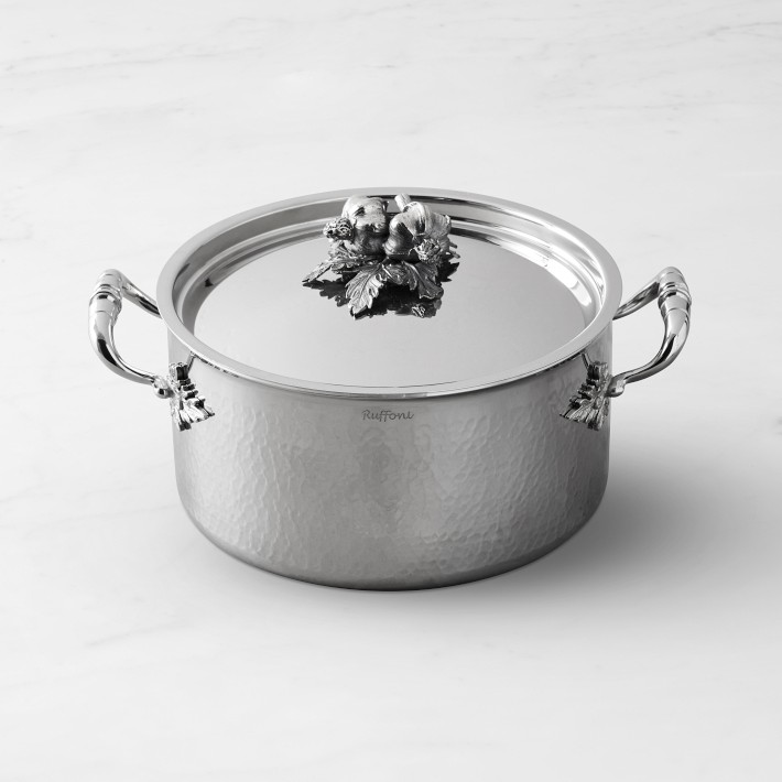Ruffoni Opus Prima Hammered StainlessSteel Stock Pot with Garlic Knob