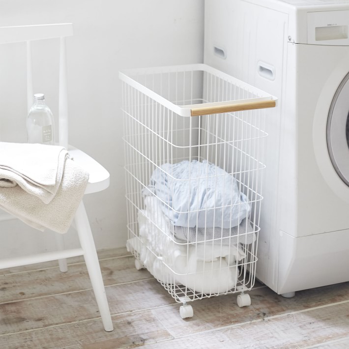 Yamazaki Home Tosca Rolling Wire Laundry Basket Williams Sonoma