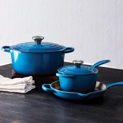 5 Piece Enamel Cast Iron Set Teal Cooking 10 Skillet 4Qt Dutch